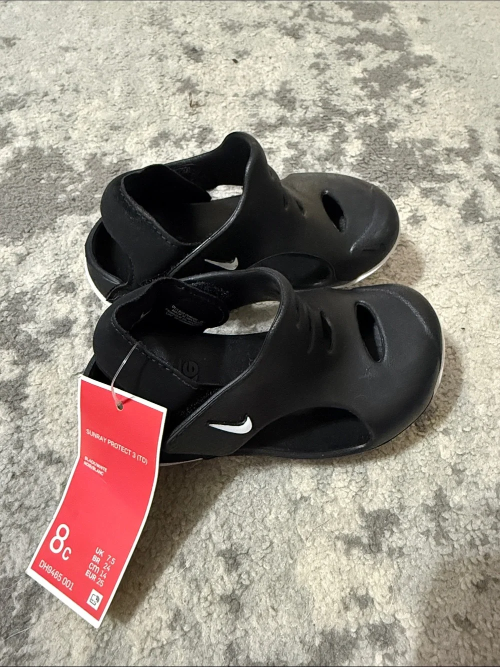 Nike Black Kids' Sunray Protective Sandals with White Swoosh